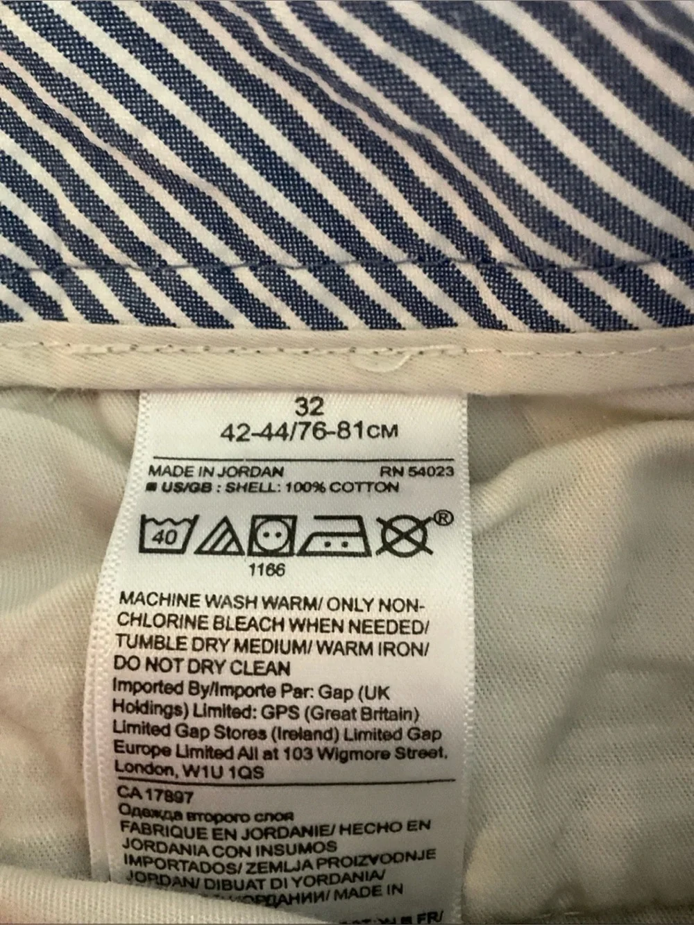 Banana Republic Men’s Aiden Chino Blue and White Striped Flat-Front Shorts
